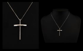 18ct White Gold Diamond Set Cross And Chain Set with 17 round brilliant cut diamonds suspended on