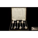 Art Deco Period Boxed Set of Six Silver Teaspoons. Hallmark Birmingham 1931, Maker D & F.