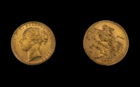 Queen Victoria 22ct Gold - Young Head Full Sovereign - Date 1878.