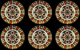 Royal Crown Derby Set of Six Superb Quality Old Imari 22ct Gold Single Band Cabinet Plates.