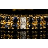 Silver Vermeil Crystal Set Bracelet Comprising two rows of faceted jet crystals between clear
