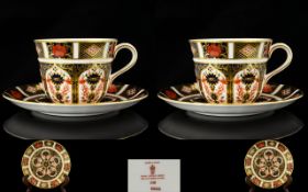 Royal Crown Derby Old Imari Cups and Saucers - single gold band, pattern no. 1128.