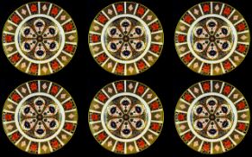 Royal Crown Derby Set of Six Superb Quality Old Imari 22ct Gold Single Band Cabinet Plates.
