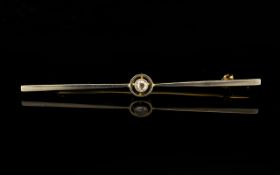 Antique 18ct Gold Diamond Set Bar Brooch Central milgrain diamond, stamped 18c, weight 4.95 grams