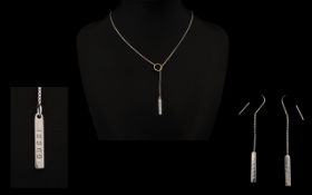 Gucci 18ct White Gold Lariat Necklace And Drop Earrings Box chain comprising slim rectangular