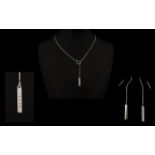 Gucci 18ct White Gold Lariat Necklace And Drop Earrings Box chain comprising slim rectangular