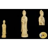 Japanese Fine Quality Signed Carved Ivory Figurine ( Okimono ) of a Female Deity,