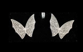 Diamond 'Batwing Butterfly' Stud Earrings, round cut diamonds, totalling .