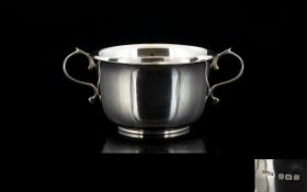 George V - Sterling Silver Twin Handle Porringer of Solid Construction and Pleasing Form /
