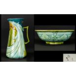A Minton Secessionist Wash Jug And Bowl. The Jug, Circa 1905, tubelined and decorated with