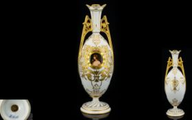 Early 20th Century Bohemian Twin Handle Footed Bud Vase Ivory ground with gilt painted floral and