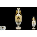 Early 20th Century Bohemian Twin Handle Footed Bud Vase Ivory ground with gilt painted floral and