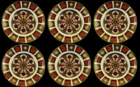 Royal Crown Derby - Set of Six Old Imari Superb Quality 22ct Gold Single Band Cabinet Plates.