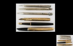 Excellent Collection of Silver Cased Propelling Pencils and Gold Plated Fountain Pens ( 6 ) Six In