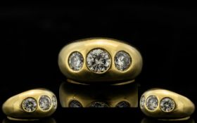 18ct Yellow Gold Gentleman's 3 Stone Diamond Ring - handsome gypsy set of very good quality.