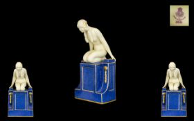 Royal Worcester Art Deco Figure Modelled as a Naked Girl In Biscuit Glaze,
