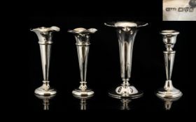 A Collection Of Three Silver Bud Vases Each of fluted trumpet form, various hallmarks to include,