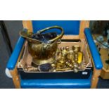 A Collection Of Brass Ware including coal skuttle, fire irons, various candle sticks, etc.