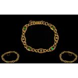 Antique Period - Attractive 15ct Gold - Turquoise and Seed Pearl Bracelet with Attached 9ct Gold
