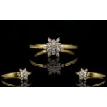 18ct Gold Diamond Set Cluster Ring - of attractive form and design. Full hallmark for 18ct.