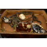 A Jewellery Box Containing A Mixed Collection Of Costume Jewellery To include gold tone watch,