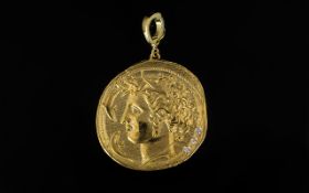 Designer 18ct Gold Diamond Set Pendant In the form of an ancient coin marked to reverse 'Azlee 18k ,