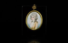 A 19th Century Portrait Miniature Black Lacquered frame and glazed,