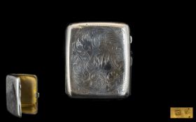 Ladies 1920's - Small Silver Cigarette Case with Chased Stylised Leaf Decoration to Both Sides of