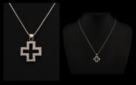 18ct White Gold Diamond Set Cross And Chain Set with round modern brilliant cut diamonds,
