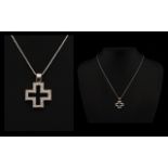 18ct White Gold Diamond Set Cross And Chain Set with round modern brilliant cut diamonds,