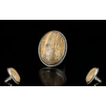 Picture Jasper Statement Ring, an oval cut cabochon of 35cts of picture jasper,