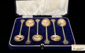 Art Deco Period Boxed Set of Six Sterling Silver Tea Spoons In The True Art Deco Design hallmark