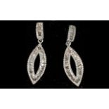 Diamond Marquise Shape Drop Earrings, open marquise shaped drops, set with baguette cut diamonds,