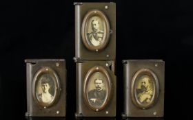 Antique Period Vulcanite Vesta Cases in Book Style with Daguerreotype Images. Collection of four (4)