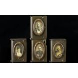 Antique Period Vulcanite Vesta Cases in Book Style with Daguerreotype Images. Collection of four (4)