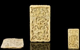 Chinese Early 19th Century Carved Ivory Card Case Profusely carved throughout, depicting figures,