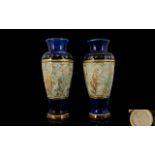 Royal Doulton Fine Pair of Faience Vases, Decorated In The Chine Technique of Tapered Form, Pleasing