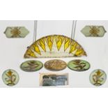 A Quantity Of Antique Painted Glass Panels Comprising 80 + hand painted panels,