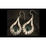 Enhanced Emerald Drop Earrings, round cut enhanced emeralds of 2.