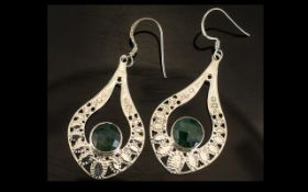 Enhanced Emerald Drop Earrings, round cut enhanced emeralds of 2.