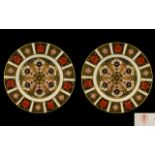 Royal Crown Derby Pair of Old Imari Single Gold Band Pair of Cabinet Plates pattern number 1128,