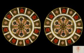 Royal Crown Derby Pair of Old Imari Single Gold Band Pair of Cabinet Plates pattern number 1128,