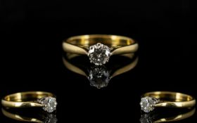 18ct Gold Nice Quality Single Stone Diamond Ring - the brilliant cut round diamond of excellent