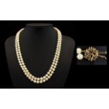 Ladies Wonderful Quality Double Strand Cultured Pearl Necklace With A 9ct Gold Clasp From the