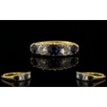 18ct Gold 5 Stone Sapphire and Diamond Set Dress Ring - fully hallmarked for 18ct.