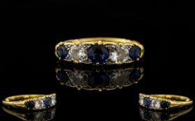 18ct Gold 5 Stone Sapphire and Diamond Set Dress Ring - fully hallmarked for 18ct.