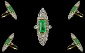 Art Deco Period - Ladies 18ct Gold and Platinum Superb Quality Signed Gattle Diamond and Emerald