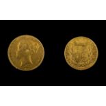 Queen Victoria 22ct Gold Young Head/Shield Back Full Sovereign - dated 1844.