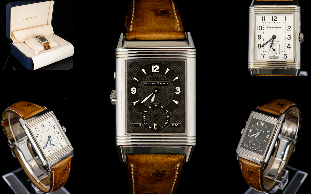 Jaeger - Le - Coultre 270854 - Very Fine Reverso Duo-face Night and Day Steel Wrist Watch with