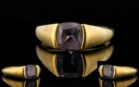 A 9ct Gold Amethyst Ring Set with cushion cut amethyst, fully hallmarked, ring size R.